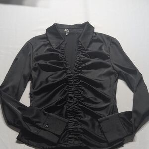 Timing Black Ruched Satin Blouse Size Small